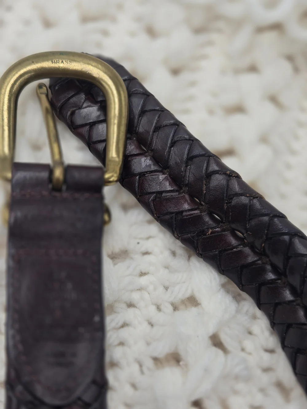 Men's Braided Leather Belt in Dark Brown Size 36